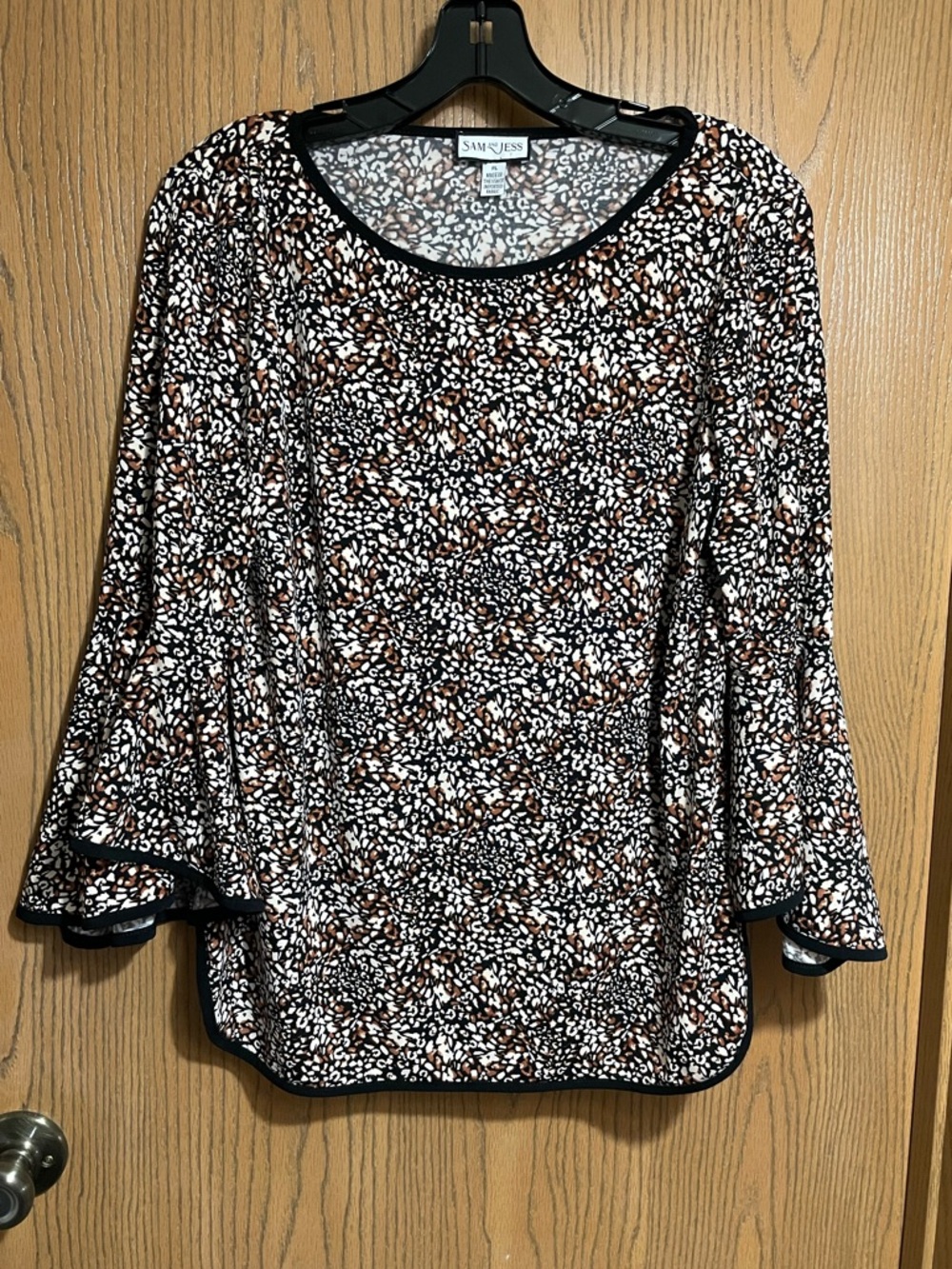 Sam & Jess Brown and Black Mixed-Print Bell Sleeve Blouse